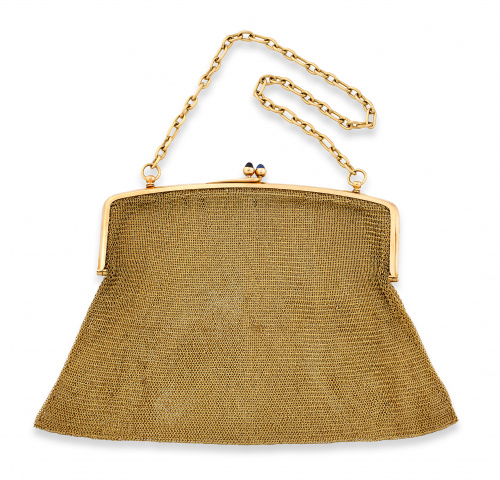 Bolso en malla de oro de 18K años 30 con cierres de cabucho