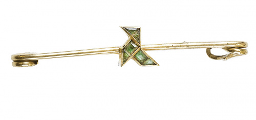 Broche alfiler c.1930 con pajarita de esmeraldas calibradas 