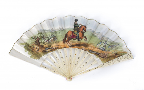 Abanico histórico de doble papel, litografiado y pintado; s