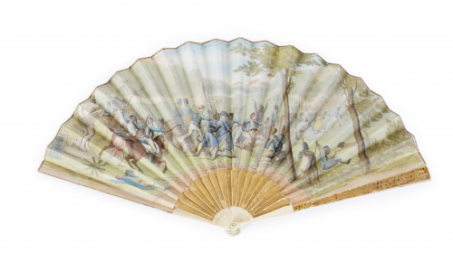 Abanico histórico litografiado y pintado en agua tinta, con