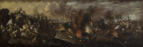 ATRIBUIDO A FRANÇOIS DE NOMÉ (1593-1640)Escena de batalla 