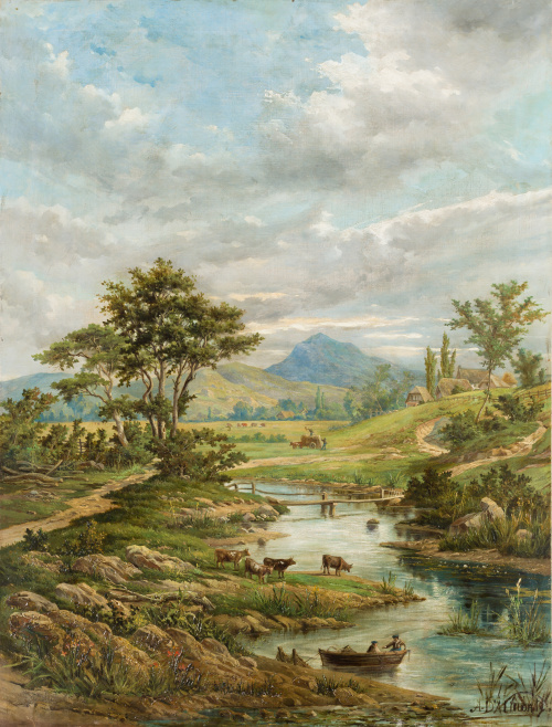 ESCUELA ESPAÑOLA, SIGLO XIXPareja de paisajes con casas y r