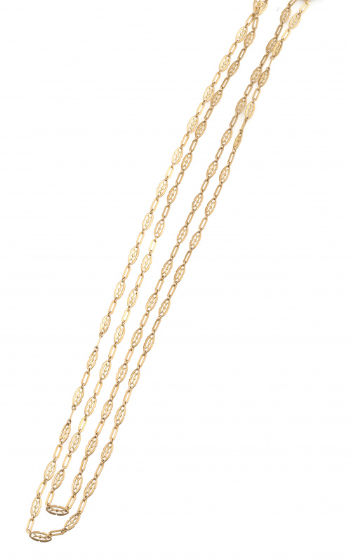 Cadena larga de abanico s.XIX con eslabones rectangulares a