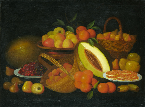 P. PINAL (Escuela andaluza, S. XIX)Par de bodegones de fru