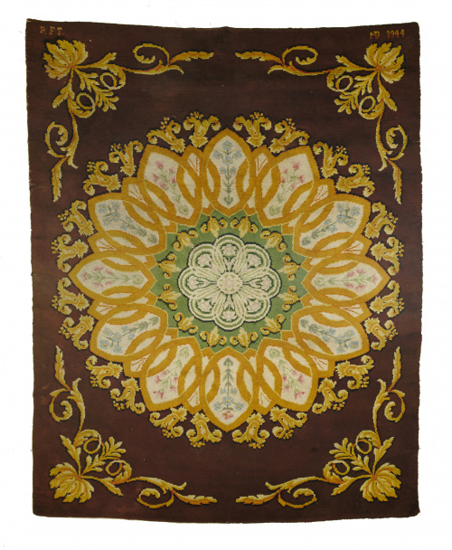 Alfombra en lana de diseño neoclásico en marrón y ocre. Fir