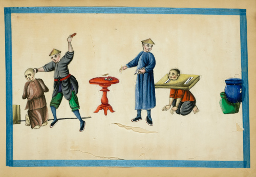 ESCUELA CHINA, SIGLO XIXPar de escenas de castigos.