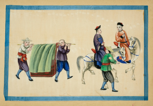 ESCUELA CHINA, SIGLO XIXEscena de labriego y escena de cas