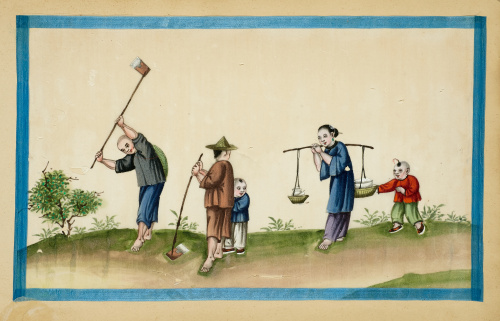 ESCUELA CHINA, SIGLO XIXPar de escenas cortesanas.