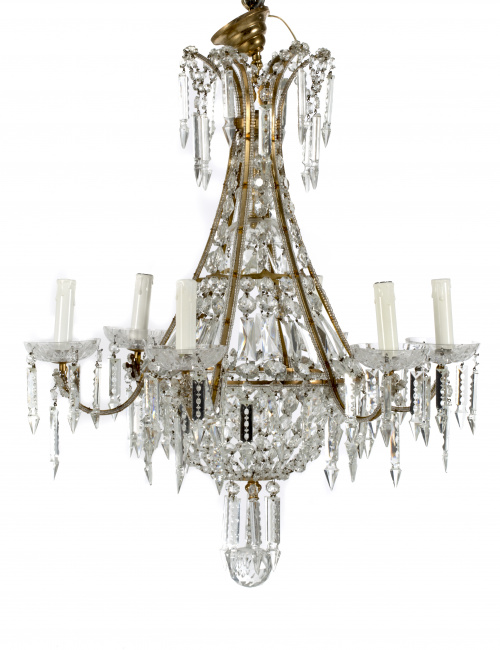 Lámpara de techo de seis luces estilo Luis XVI con sartas d
