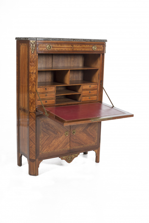 Bureau á abattant Luis XVI en madera de caoba, palo de rosa