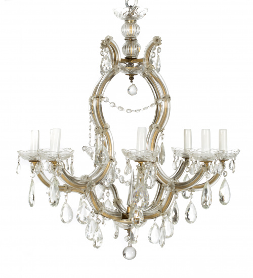 Lámpara de ocho luces vidrio soplado y alma de broce.Españ