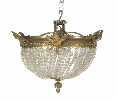 Lámpara de techo de bronce y lagrimas de vidrio. Estilo imp