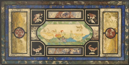 Mesa con tapa imitando trabajo de piedras duras siguiendo m