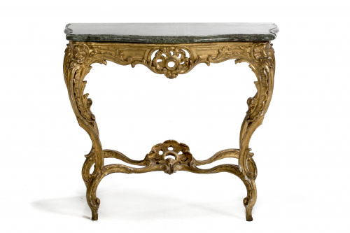 Consola Napoleón III en madera tallada, estucada y dorada c