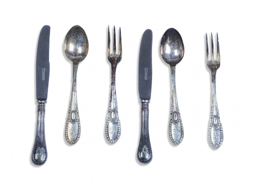 Juego de merienda de seis servicios en plata,  pp. del S. XX