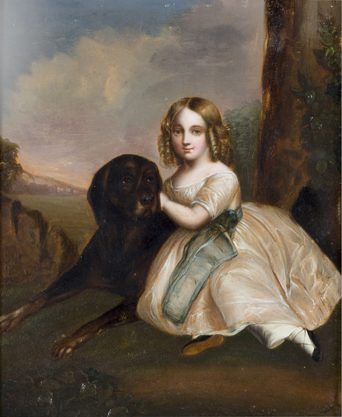 ESCUELA INGLESA SIGLO XIXRetrato de niño y de niña con per