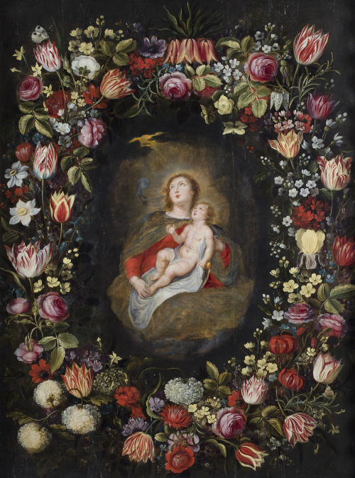 ESCUELA FLAMENCA SIGLO XVIIVirgen con Niño en orla de flor