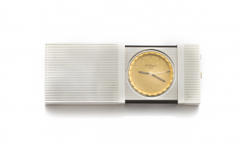 Reloj despertador de viaje DUPONT con caja en plata.