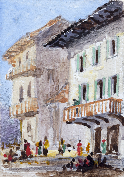 ESCUELA EUROPEA, SIGLO XIXConjunto de 5 acuarelas con esce