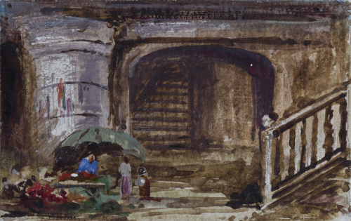 ESCUELA EUROPEA, SIGLO XIXConjunto de 5 acuarelas con esce