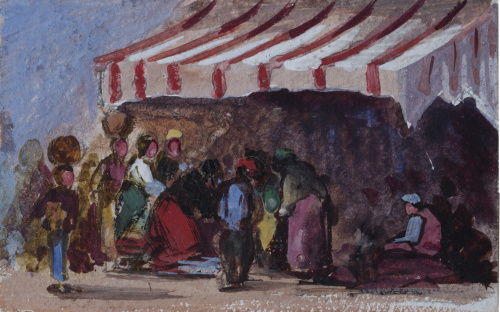 ESCUELA EUROPEA, SIGLO XIXConjunto de 5 acuarelas con esce