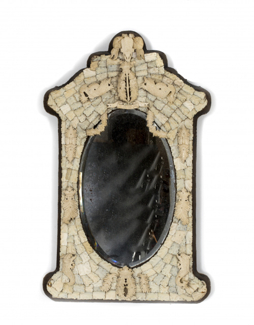 Espejo Napoleón III en marfil y hueso tallado.Dieppe, Fran