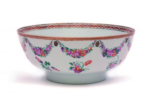 Punch Bowl Compañía de Indias en porcelana “Familia rosa” p