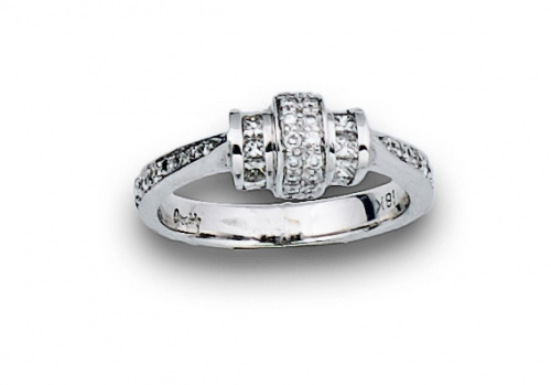 Anillo GREGORY con tres curvas de brillantes y carrés y bte