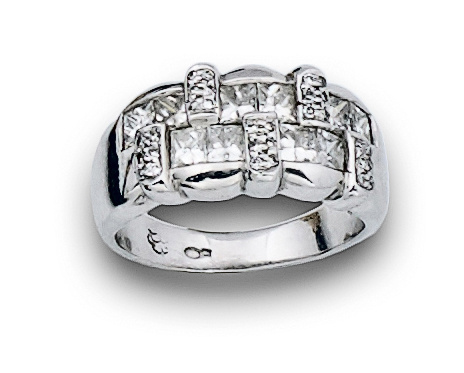 Anillo GREGORY con carrés de diamante y brillantes en oro b