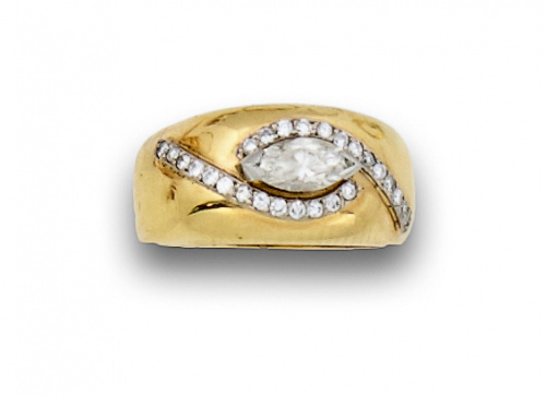 Anillo GREGORY con diamante marquisse central y curvas de b