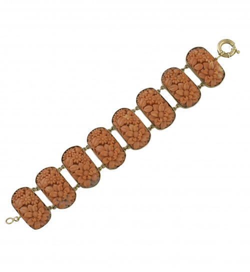 Brazalete con camafeos de flores talladas articulados y mon