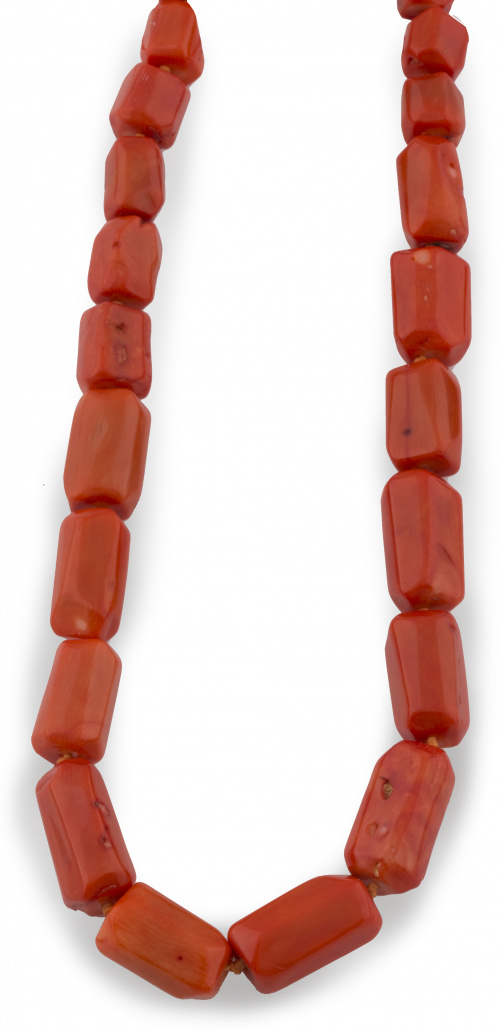 Collar largo de cuentas de coral reconstituido en forma de 