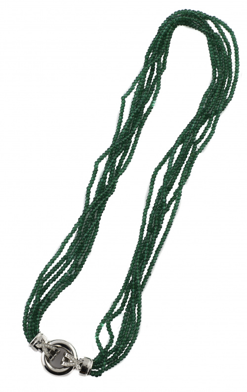 Collar de seis hilos de esmeraldas colombianas facetadas en