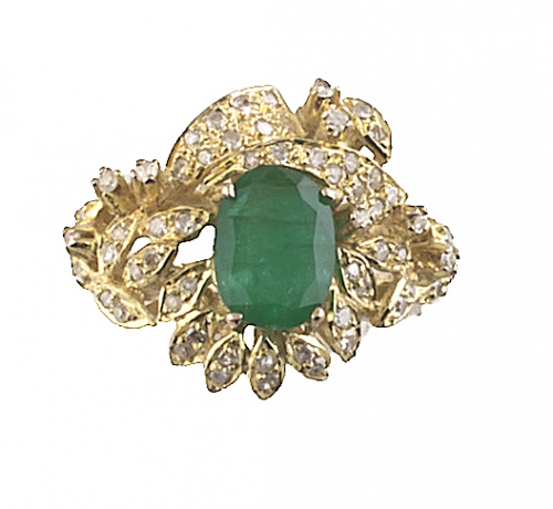 Sortija con esmeralda de talla oval de 1,20 ct aprox, rodea