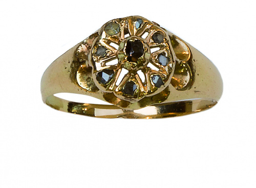 Sortija rosetón S. XIX con diamante talla tabla central orl