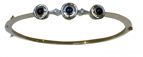 Pulsera rígida de pp. S. XX con tres zafiros cabuchón y dia