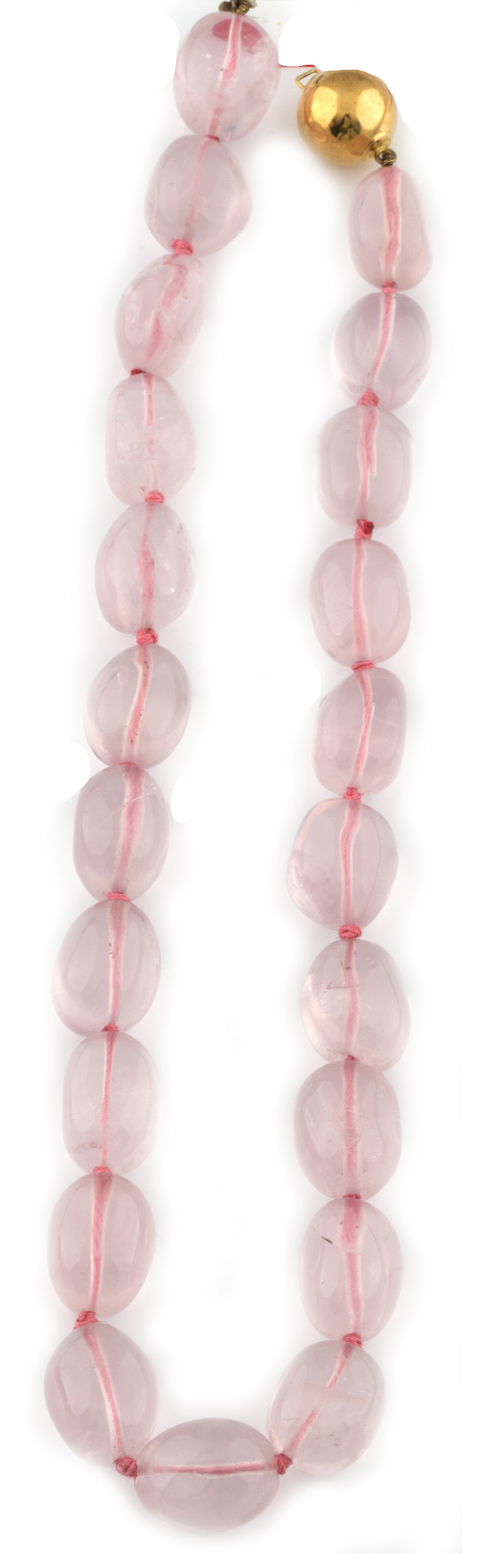 Collar de cuentas ovoides de cuarzo rosa con cierre de esfe