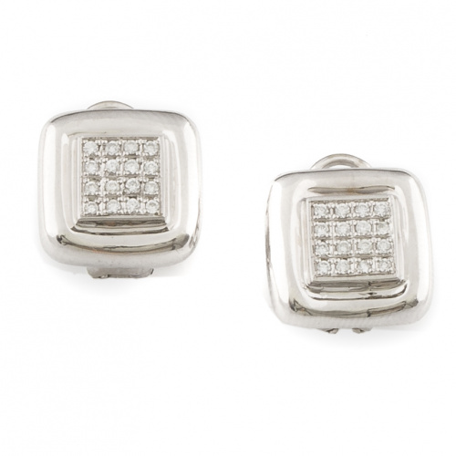 Pendientes cuadrangulares de pavé de brillantes en marco de