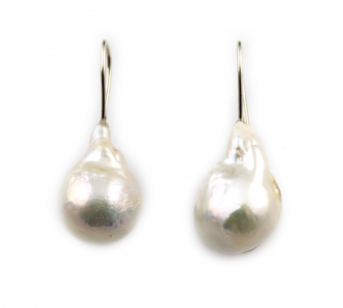 Pendientes de perlas barrocas de 23 x 15 mm, en gancho de o