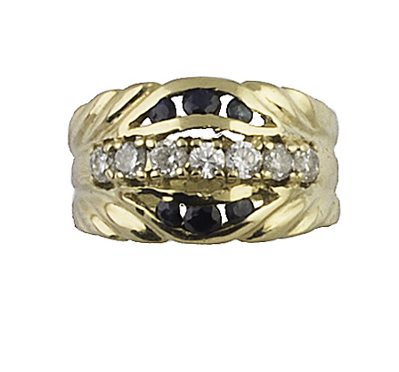 Sortija con línea central de circonitas y zafiros engastado