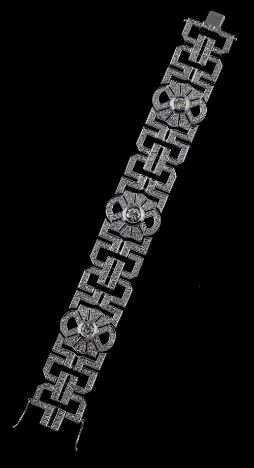 Brazalete de brillantes de estilo Art-Decó diseño de piezas