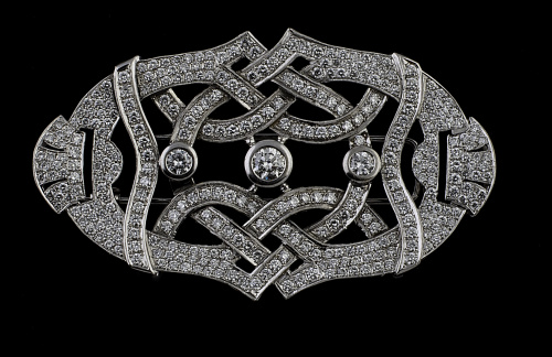 Broche placa de brillantes de estilo Art-Decó con diseño de