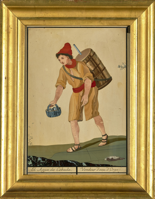 “El aguador de cebada”, placa en piedras duras. Buen Retir