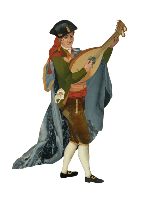 “Barbero majo , dando música”, placa en piedras duras. Bue