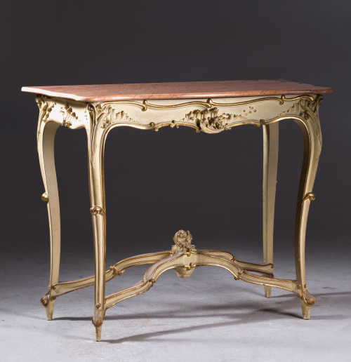 Consola rococó de madera lacada de blanco y dorado, h. 189