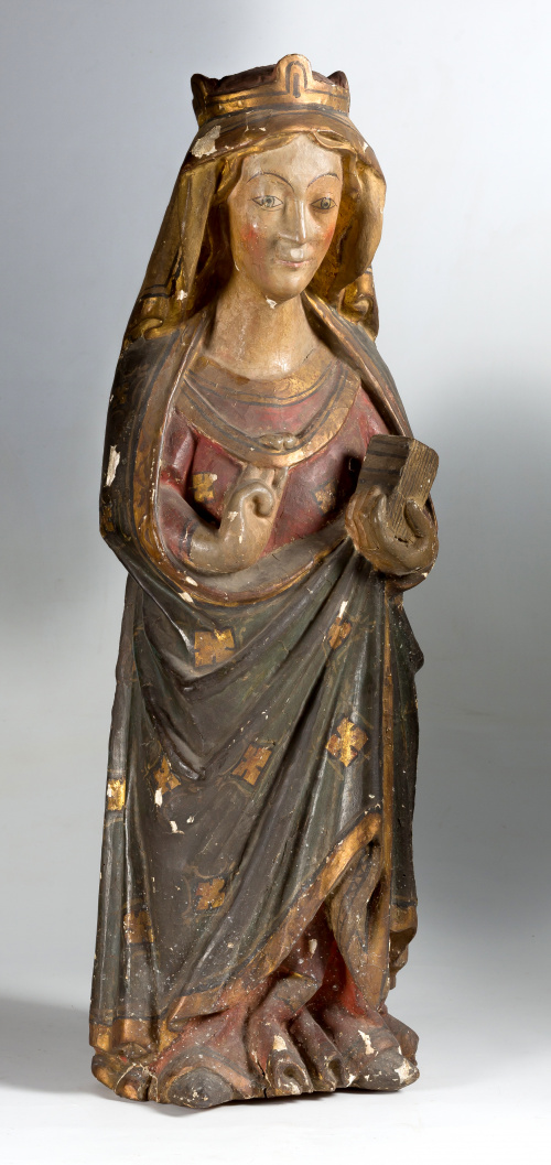 “Virgen”De madera tallada, policromada y dorada.Siguiendo