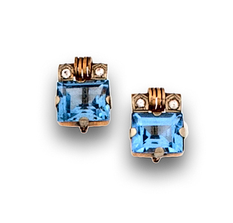 Pendientes Arte -Decó con piedra azul y zafiros blancos en 