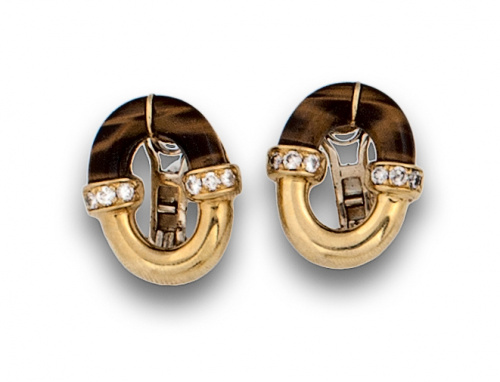 Pendientes ovalados con ojo de tigre y bandas de brillantes