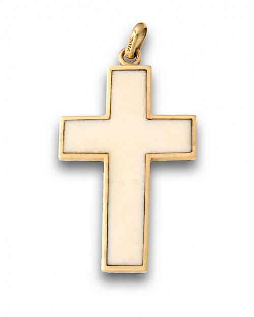Cruz colgante de marfil firmada MONTEJO en oro de 18K.