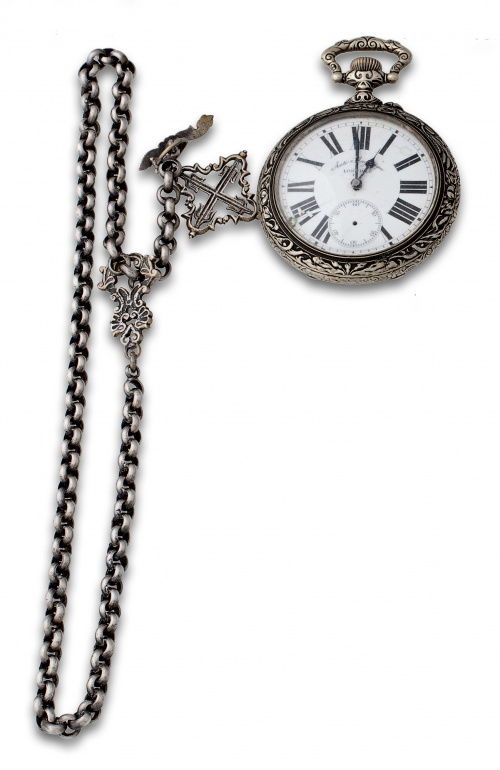 Leontina en plata de pps XX con eslabon circular y cruz col